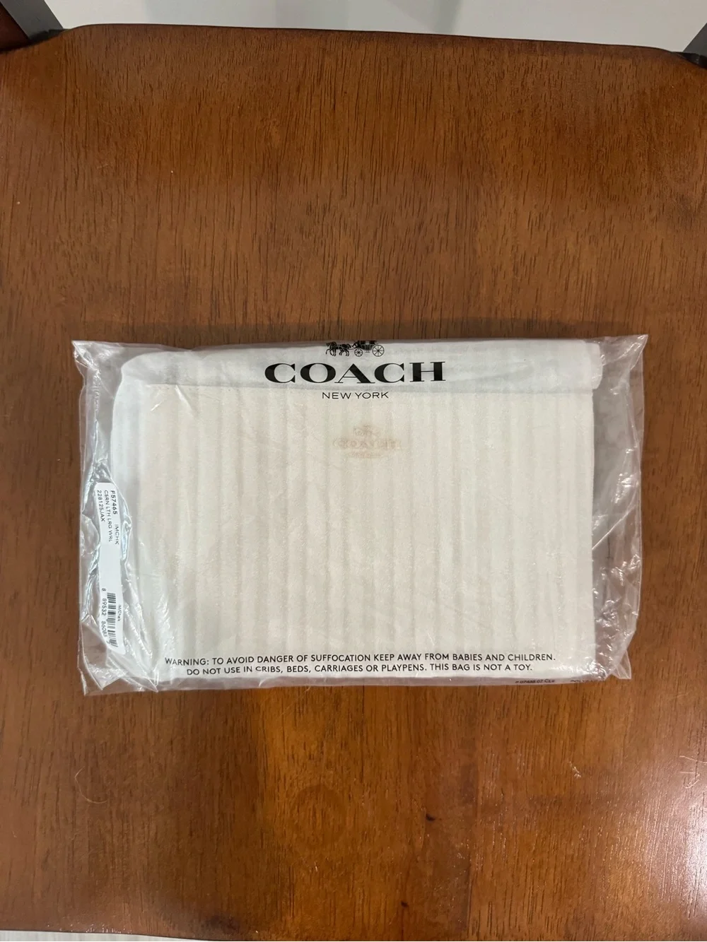 Coach Large Corner Zip Wristlet Crossgrain Leather Chalk White with Gold